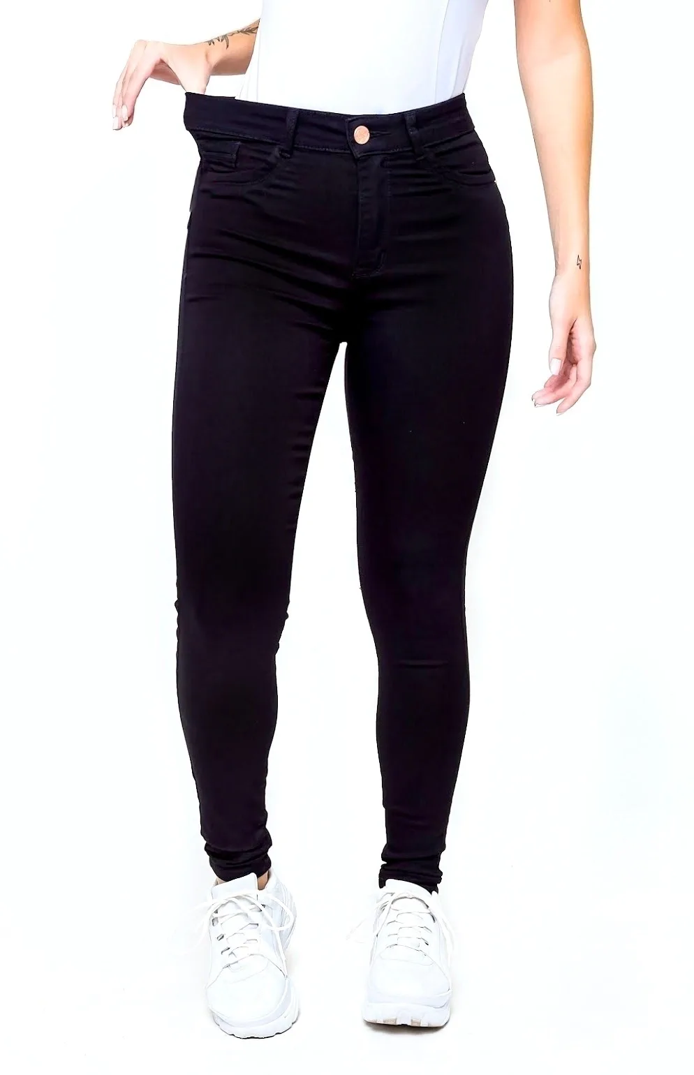 CALÇA JEANS FEMININA - RETA CHAPA BARRIGA BLACK