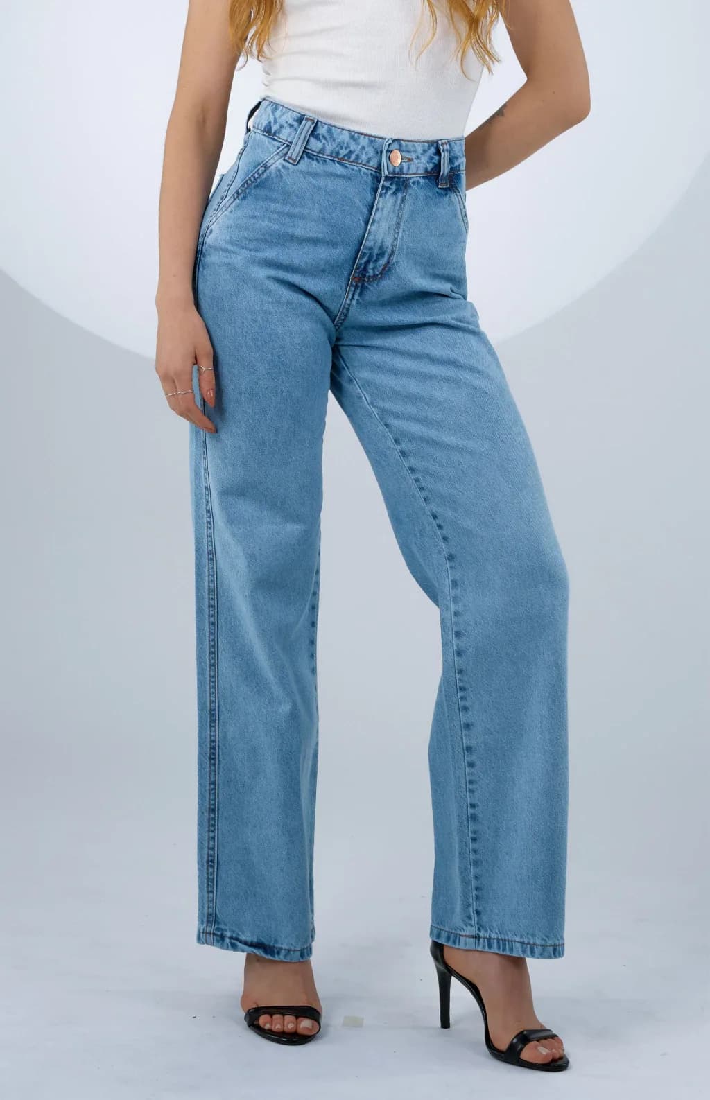 CALÇA JEANS FEMININA - WIDE LEG SLIM CRYSTAL