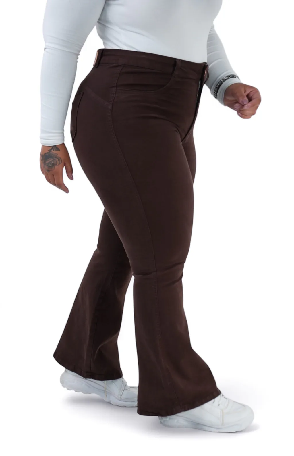 CALÇA JEANS PARA BAIXINHAS PLUS SIZE - FLARE COFFEE