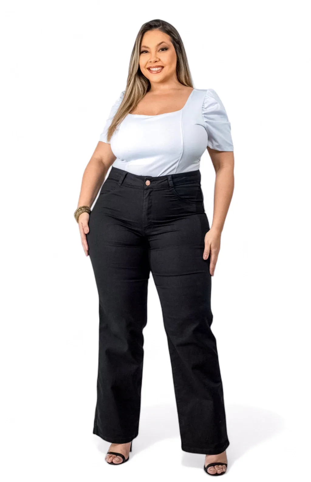 CALÇA JEANS PLUS SIZE - RETA PRETA INTENSE